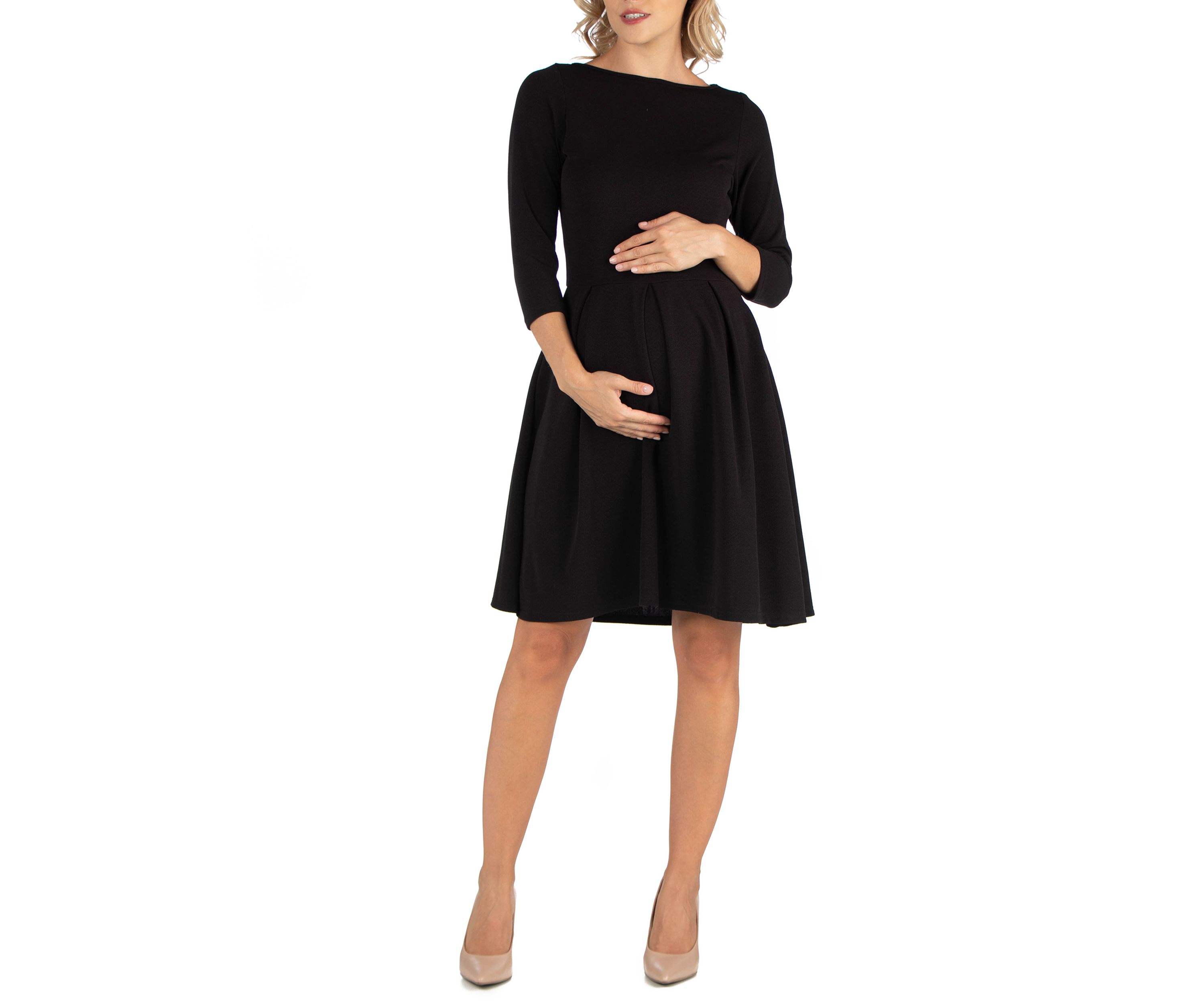 Maternity Knee Length Fit and Flare Dress With Pockets