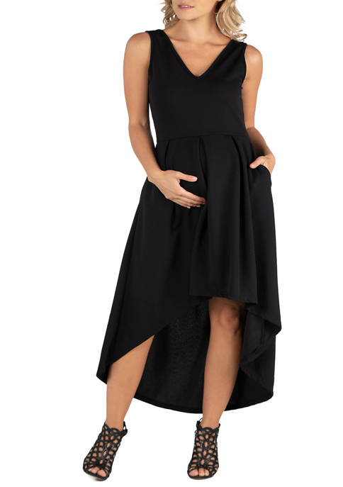 Maternity Sleeveless Fit and Flare High Low Dress