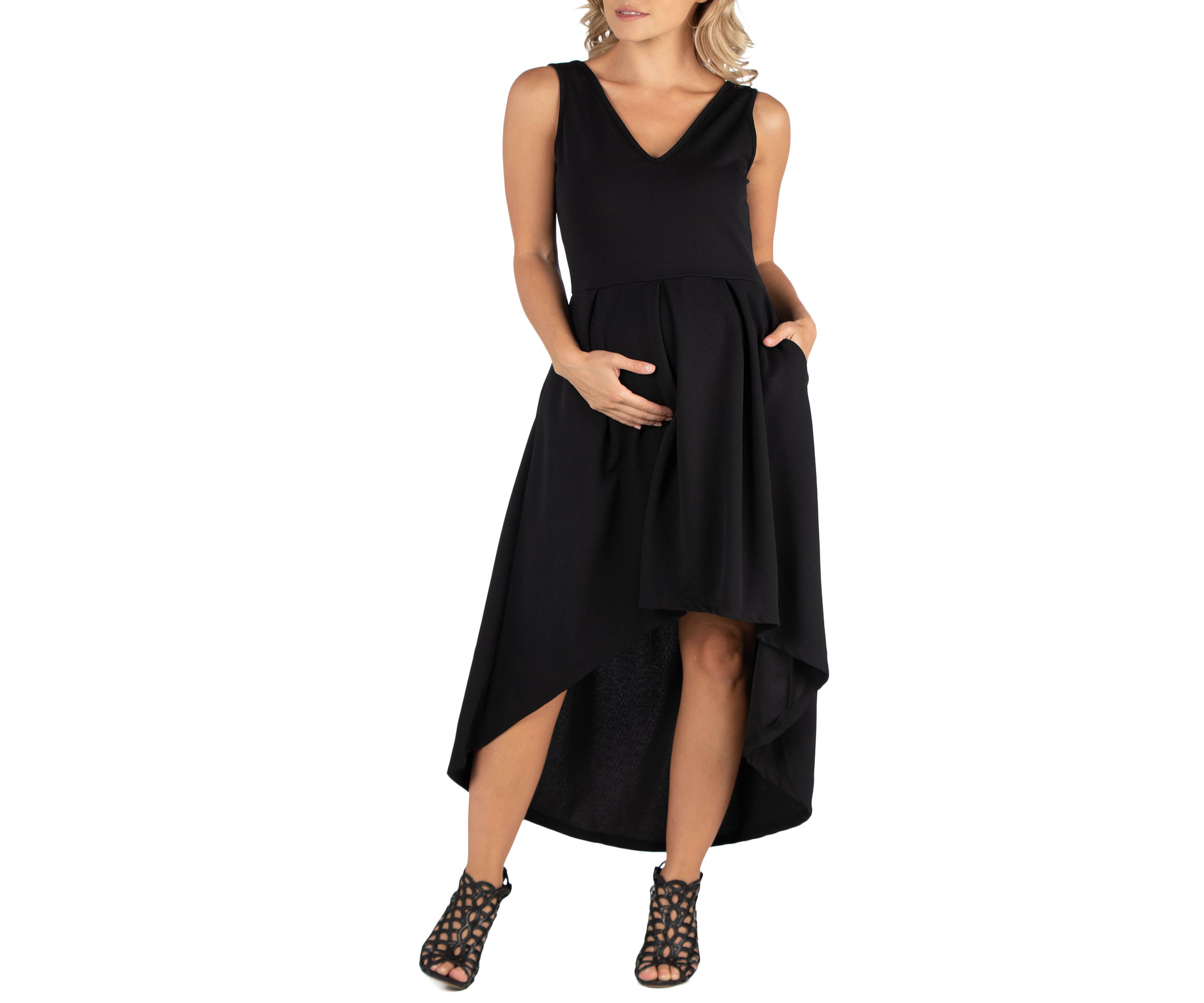 Maternity Sleeveless Fit and Flare High Low Dress