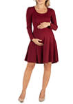 Maternity  Simple Long Sleeve Knee Length Flared  Dress