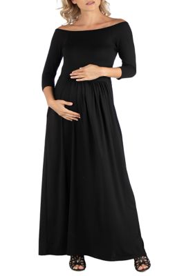 Maternity Off Shoulder Pleated Waist Maxi Dress