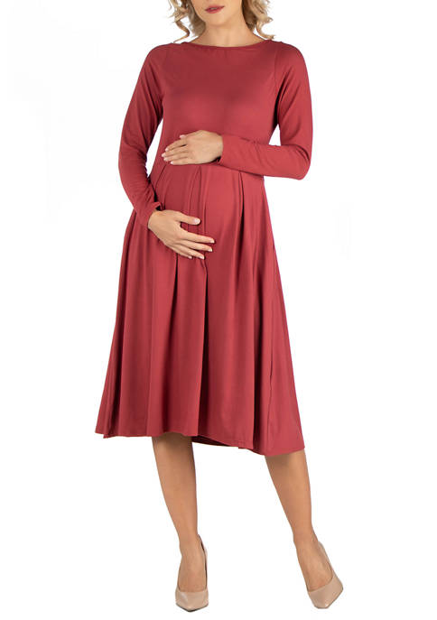 24seven Comfort Apparel Maternity Midi Length Fit and