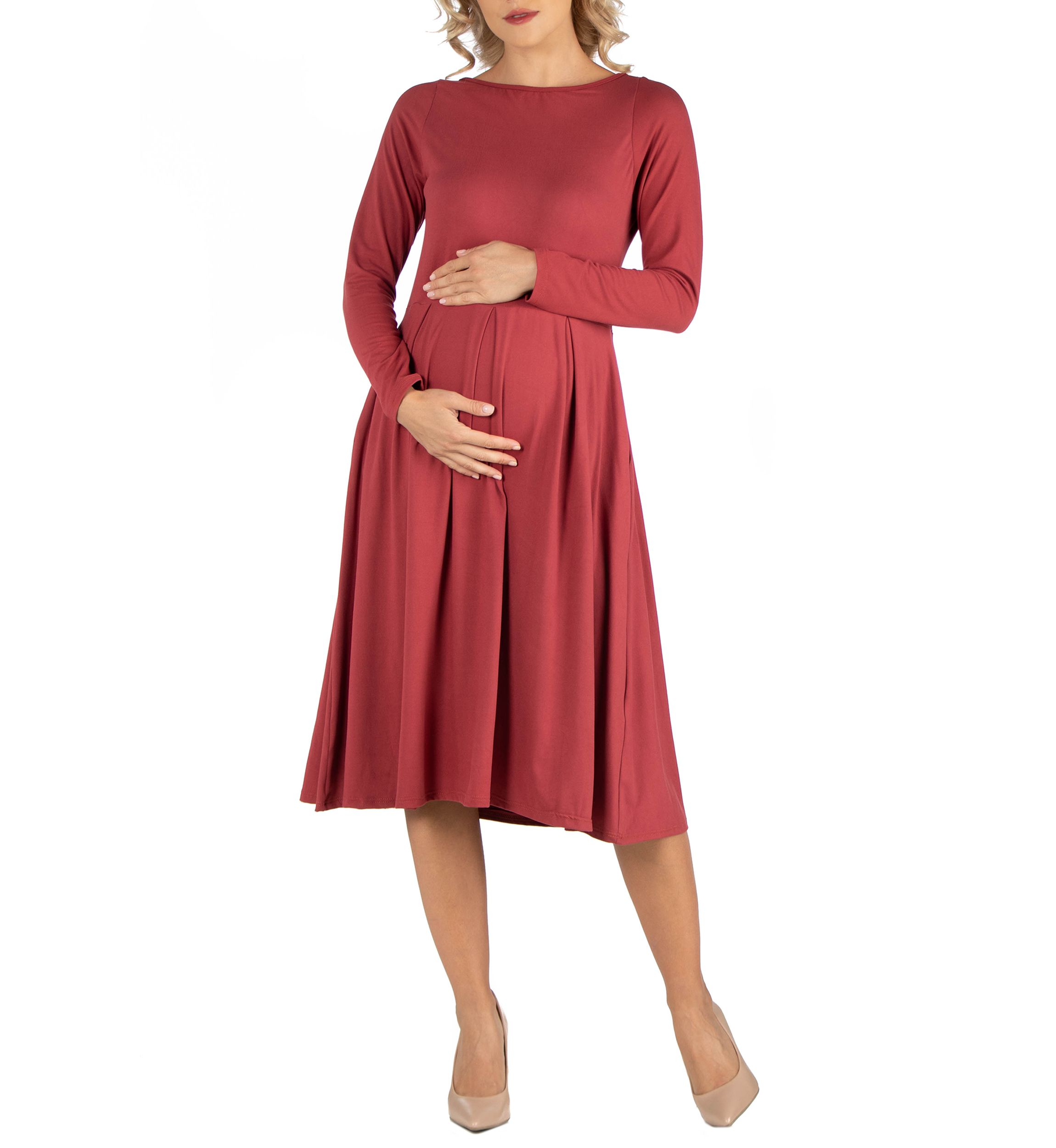 Maternity Midi Length Fit and Flare Pocket Dress