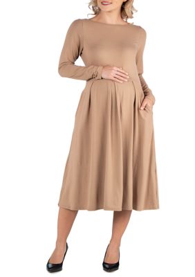 Maternity Midi Length Fit and Flare Pocket Dress