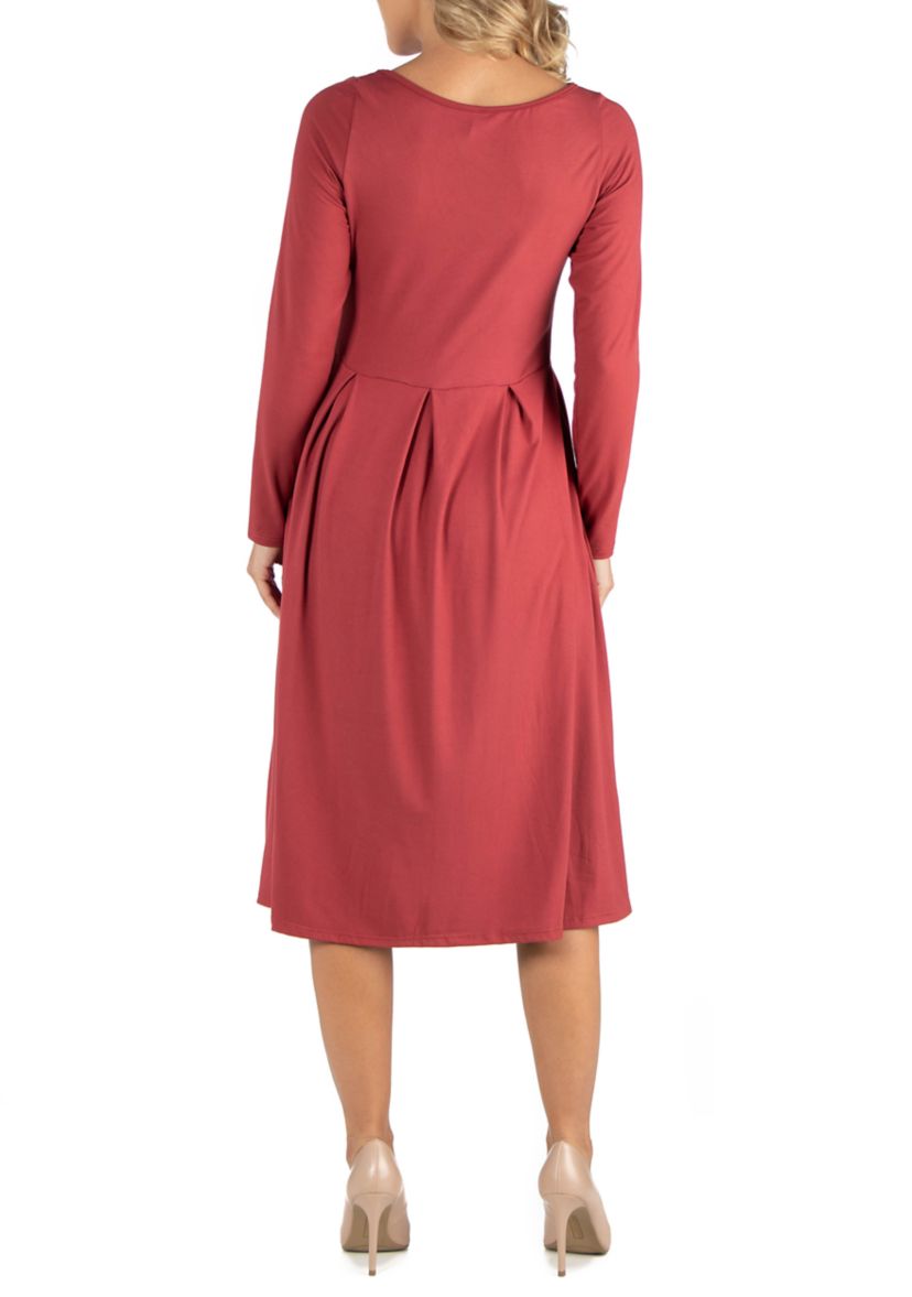 Maternity Midi Length Fit and Flare Pocket Dress