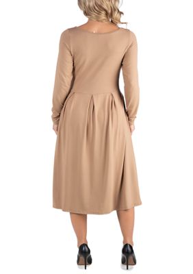 Maternity Midi Length Fit and Flare Pocket Dress