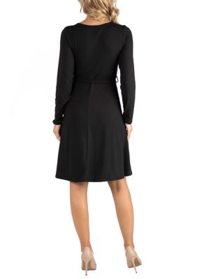 Maternity Knee Length Long Sleeve Wrap Dress