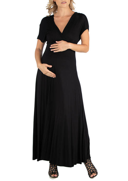 Maternity Cap Sleeve V Neck Maxi Dress