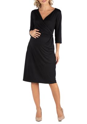 Maternity 3/4 Sleeve Knee Length Wrap Dress