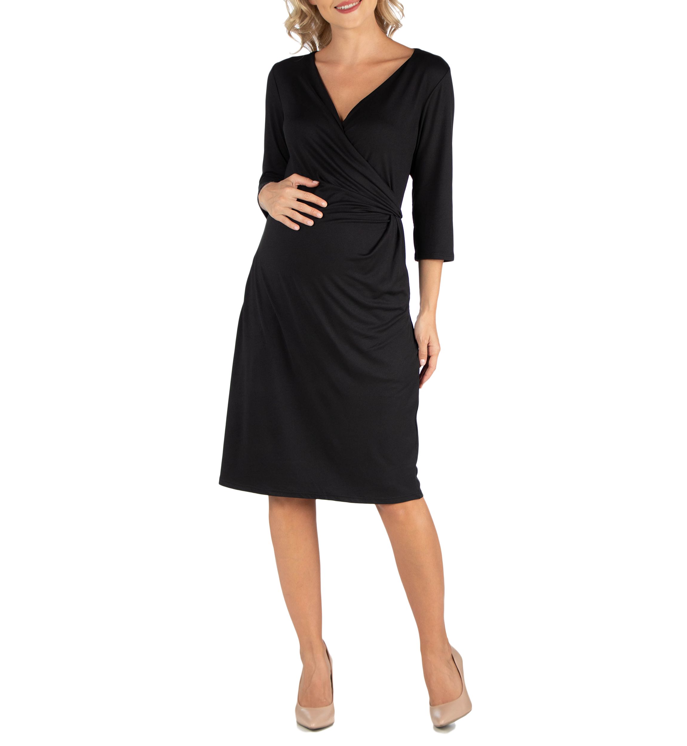 Maternity 3/4 Sleeve Knee Length Wrap Dress