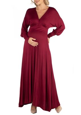 24seven Comfort Apparel Casual Maternity Maxi Dress with Sleeves