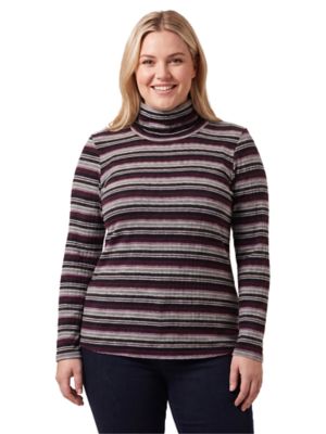 24seven Comfort Apparel Women's Essential Curvy Turtle Neck Long Sleeve Striped Top