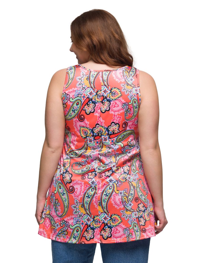 Plus Size Casual Pink Paisley Print Scoop Neck Tank Top