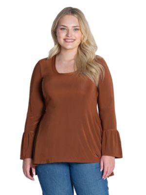 24seven Comfort Apparel Women's Plus Size Long Bell Sleeve High Low Tunic Top, 3X