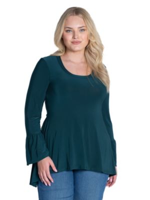24seven Comfort Apparel Women's Plus Size Long Bell Sleeve High Low Tunic Top, 2X