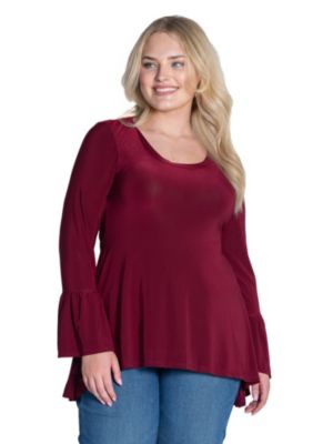 24seven Comfort Apparel Women's Plus Size Long Bell Sleeve High Low Tunic Top, 3X