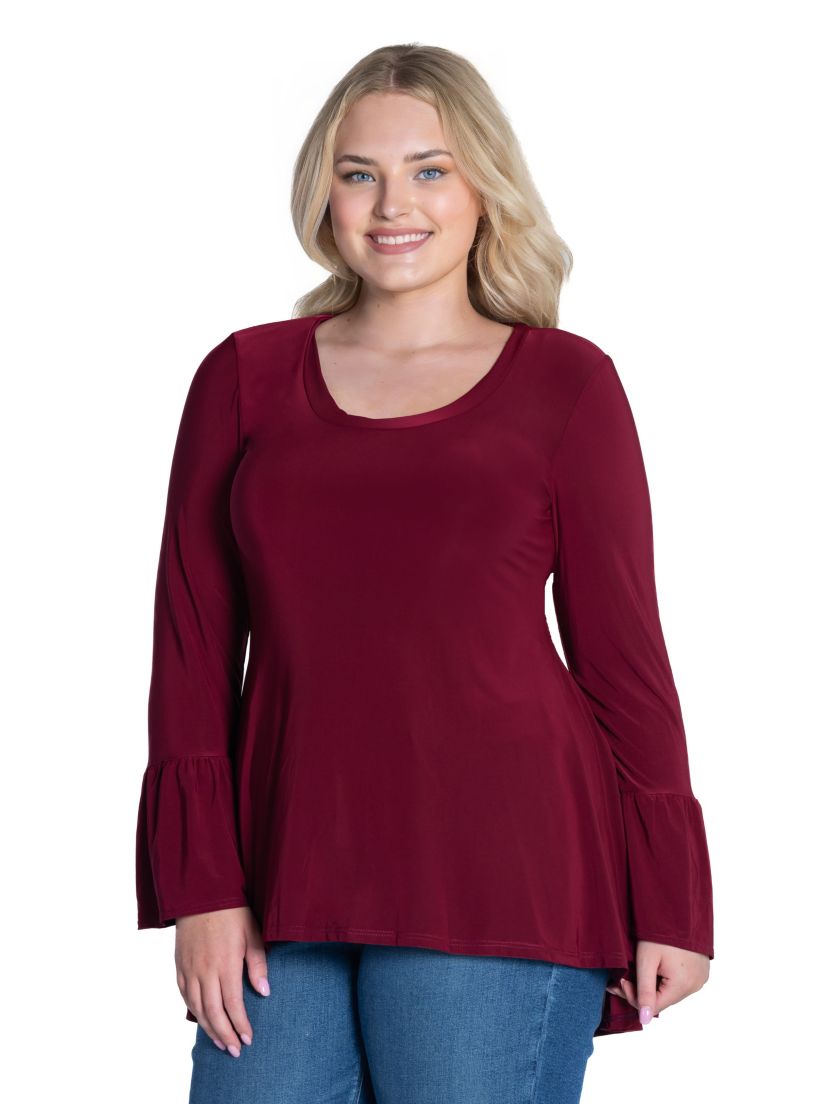 Plus Size Long Bell Sleeve High Low Tunic Top
