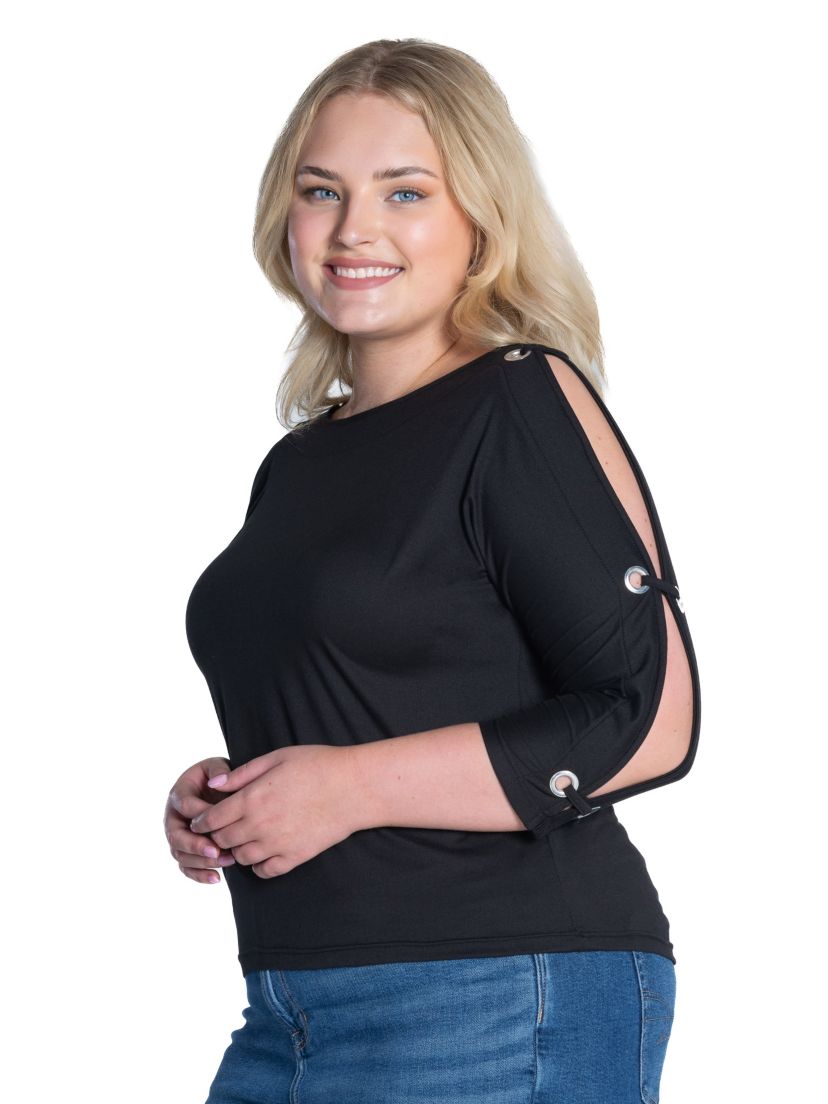 Plus Size 3/4 Slv Boatneck Cold Shoulder Top
