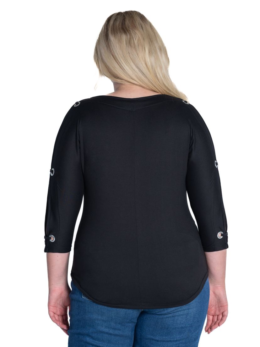 Plus Size 3/4 Slv Boatneck Cold Shoulder Top