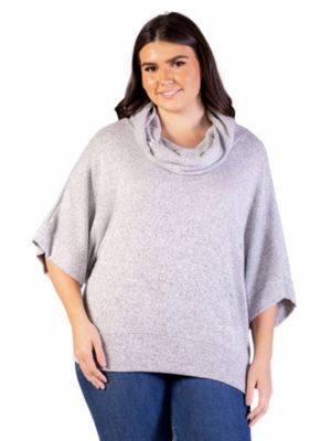 24seven Comfort Apparel Women's Plus Size Cowl Neck Dolman Sleeve Sweater Top