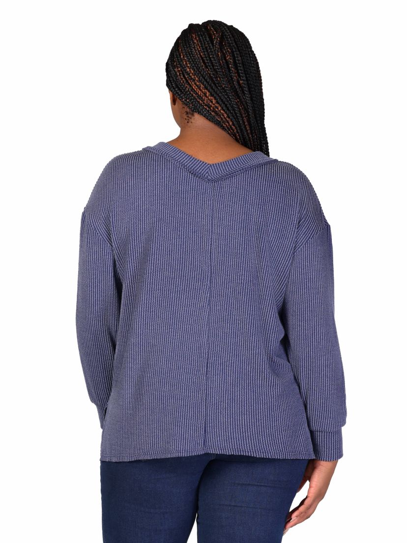 Relaxed Plus Size Fit Ribbed Knit V Neck Sweater Top