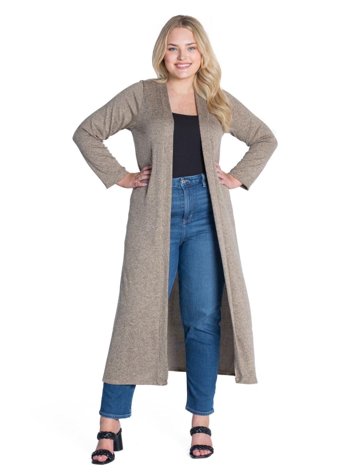 Plus Size Long Duster Open Front Knit Cardigan