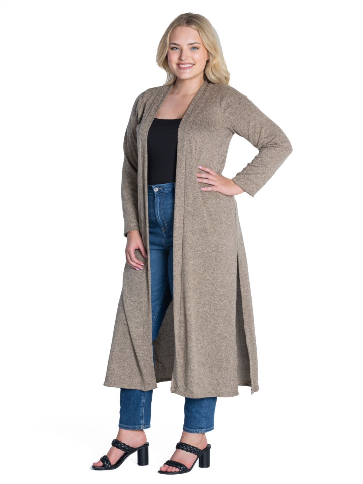 Plus Size Long Duster Open Front Knit Cardigan
