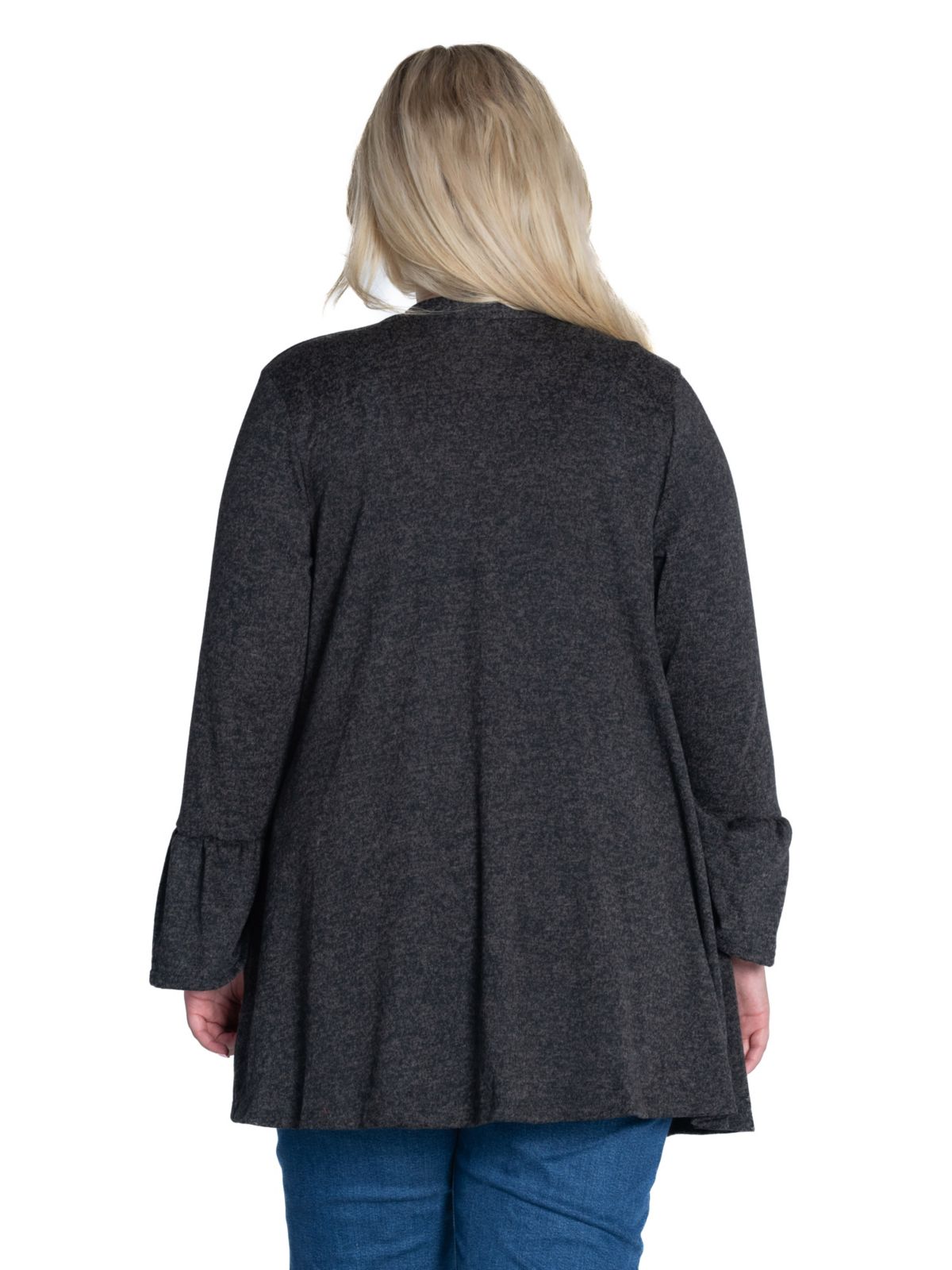 Plus Size Knit Three Quarter Bell Sleeve Open Cardigan