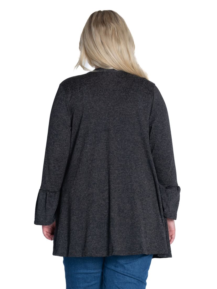 Plus Size Knit Three Quarter Bell Sleeve Open Cardigan