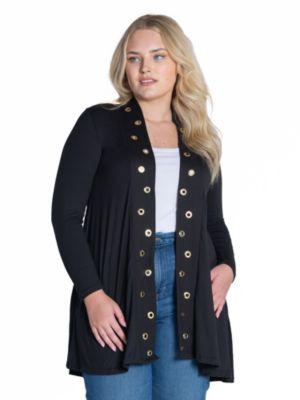 Plus Long Sleeve Mid Thigh Open Front Cardigan
