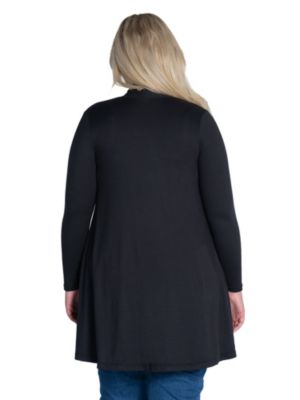 Plus Long Sleeve Mid Thigh Open Front Cardigan