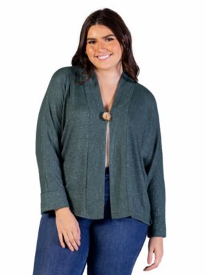 24seven Comfort Apparel Plus Size Single Button Front Long Sleeve Womens Cardigan
