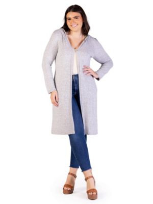 24seven Comfort Apparel Plus Size Knee Length Long Sleeve Hooded Womens Cardigan Shrug