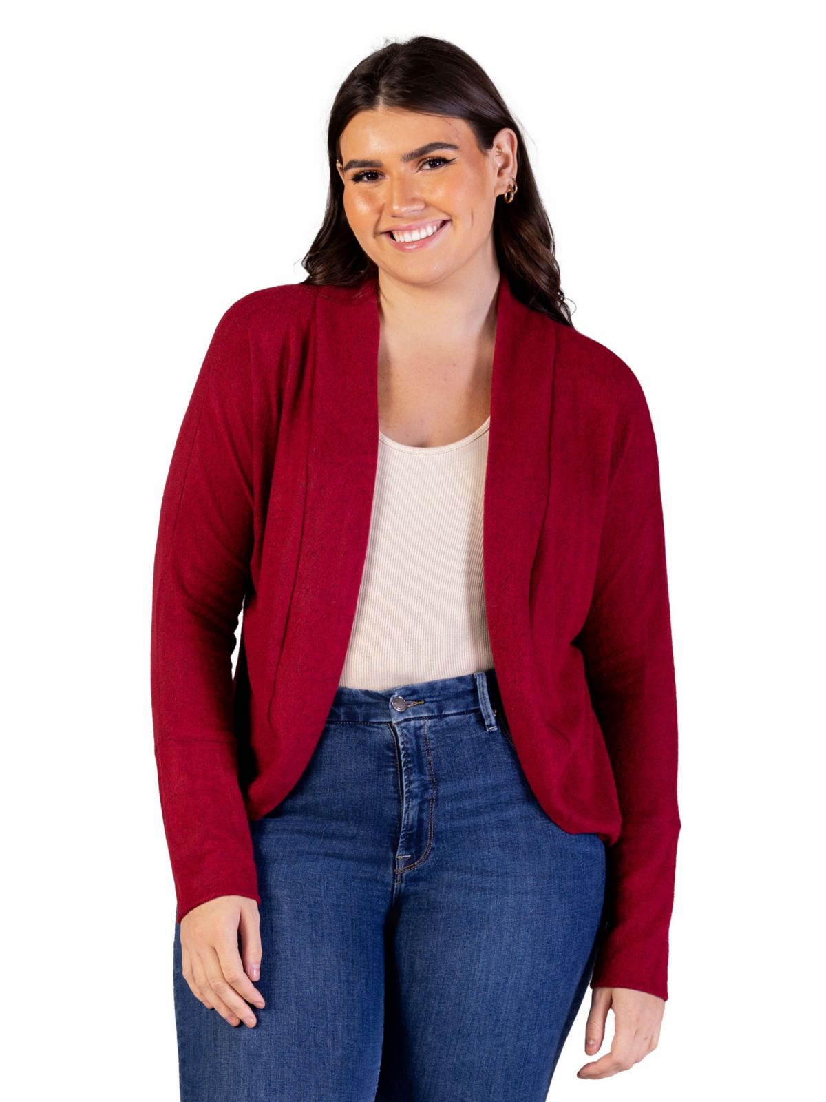 Plus Size Curved Hem Open Front Long Womens Bolero Shrug