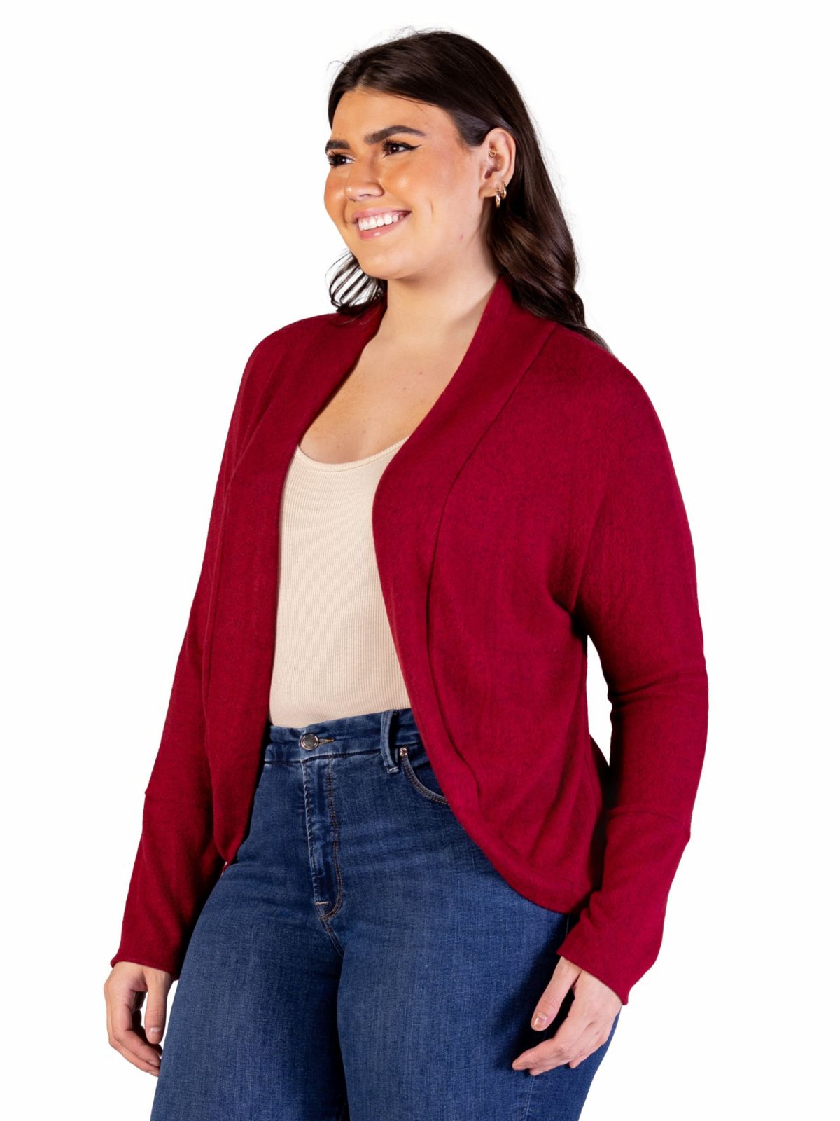 Plus Size Curved Hem Open Front Long Womens Bolero Shrug