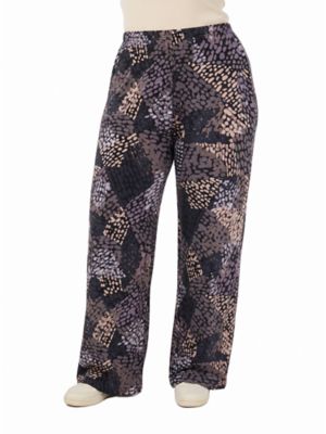 24seven Comfort Apparel Women's Essential Curvy Abstract Elastic Waistband Full Length Flared Pants