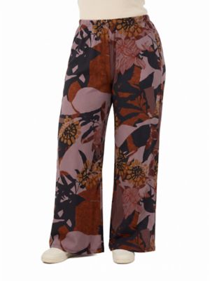24seven Comfort Apparel Women's Essential Curvy Floral Elastic Waistband Full Length Flared Pants