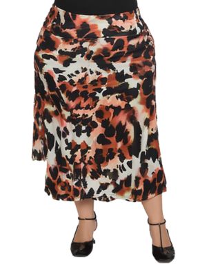 24seven Comfort Apparel Womens Plus Size Animal Print Elastic Waist Maxi Skirt