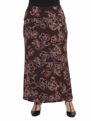 24seven Comfort Apparel Women's Essential Curvy Floral Elastic Waistband Maxi Skirt