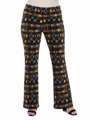 24seven Comfort Apparel Women's Essential Curvy Geometric Bell Bottom Foldover Waist Sweatpants