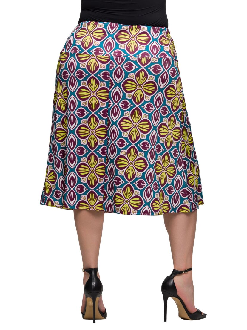 Plus Size Bright Floral Print Comfortable Elastic Waist Knee Length Skirt