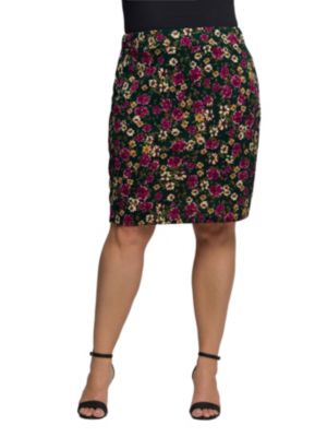 24seven Comfort Apparel Womens Plus Size Floral Print Knee Length Pencil Skirt, Pink, 1X
