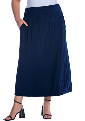 24seven Comfort Apparel Women's Foldover Plus Size Maxi Skirt With Pockets