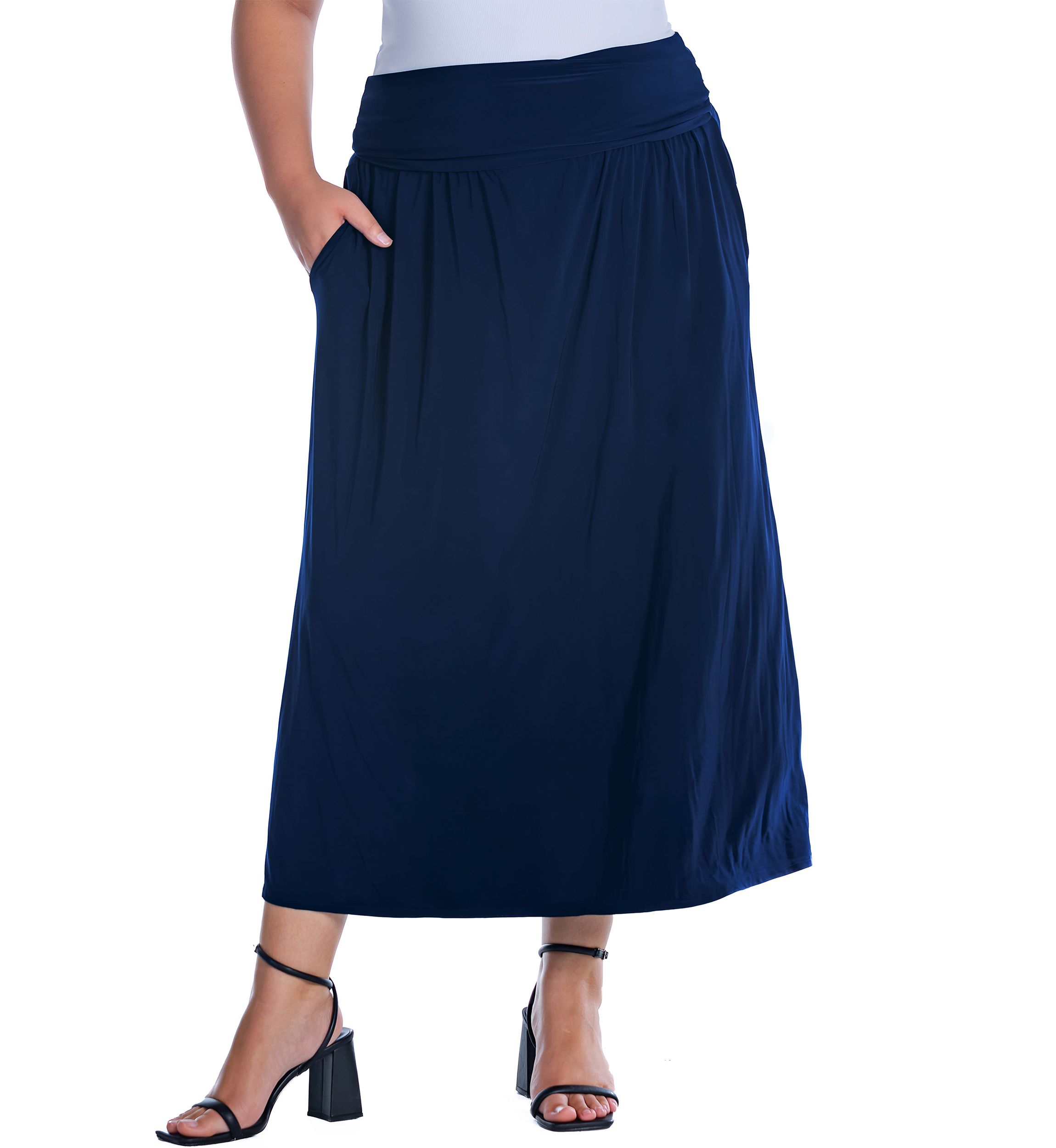 Foldover Plus Size Maxi Skirt With Pockets