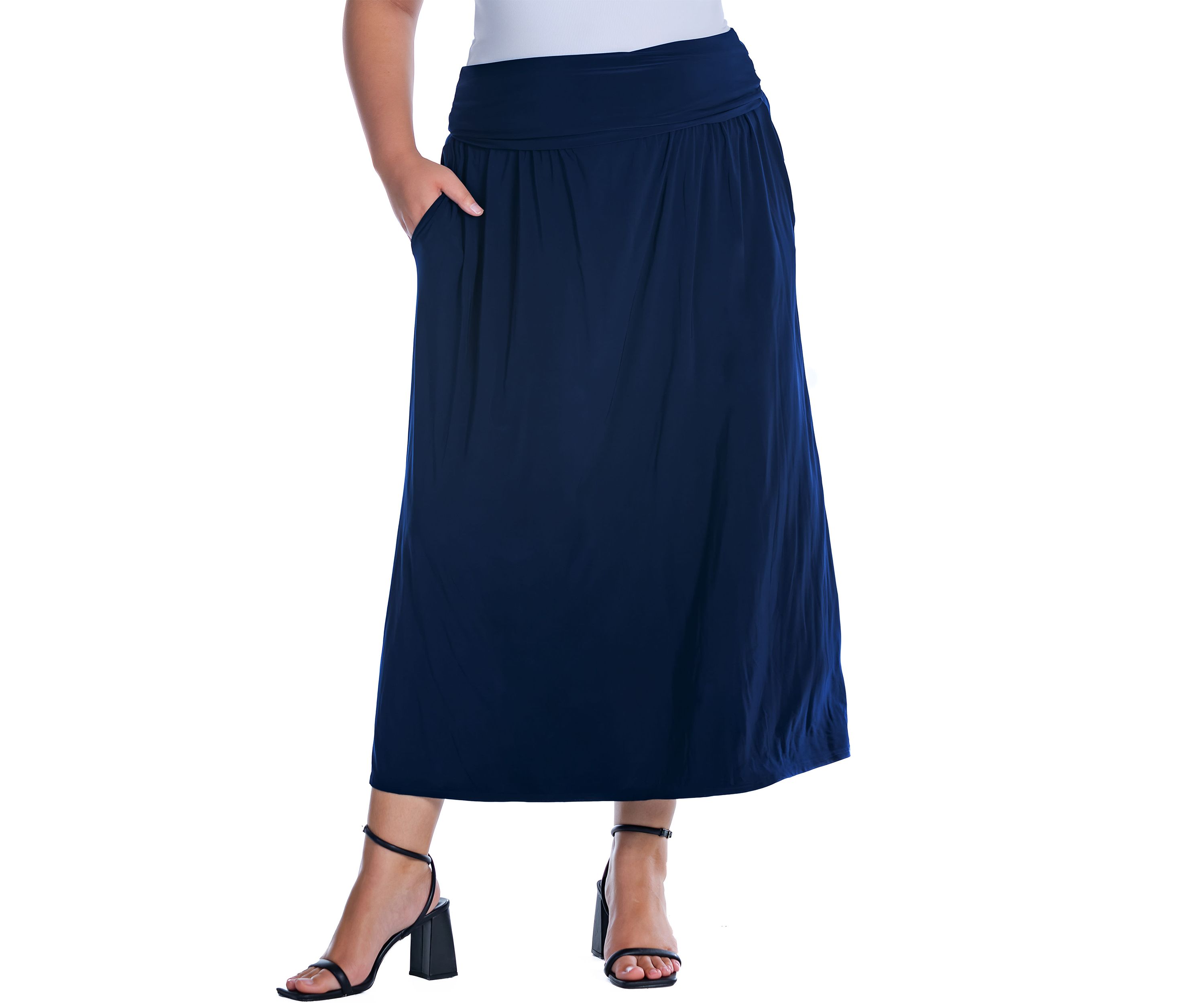 Foldover Plus Size Maxi Skirt With Pockets