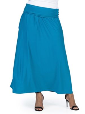 24seven Comfort Apparel Women's Foldover Plus Size Maxi Skirt With Pockets, Teal, 2X