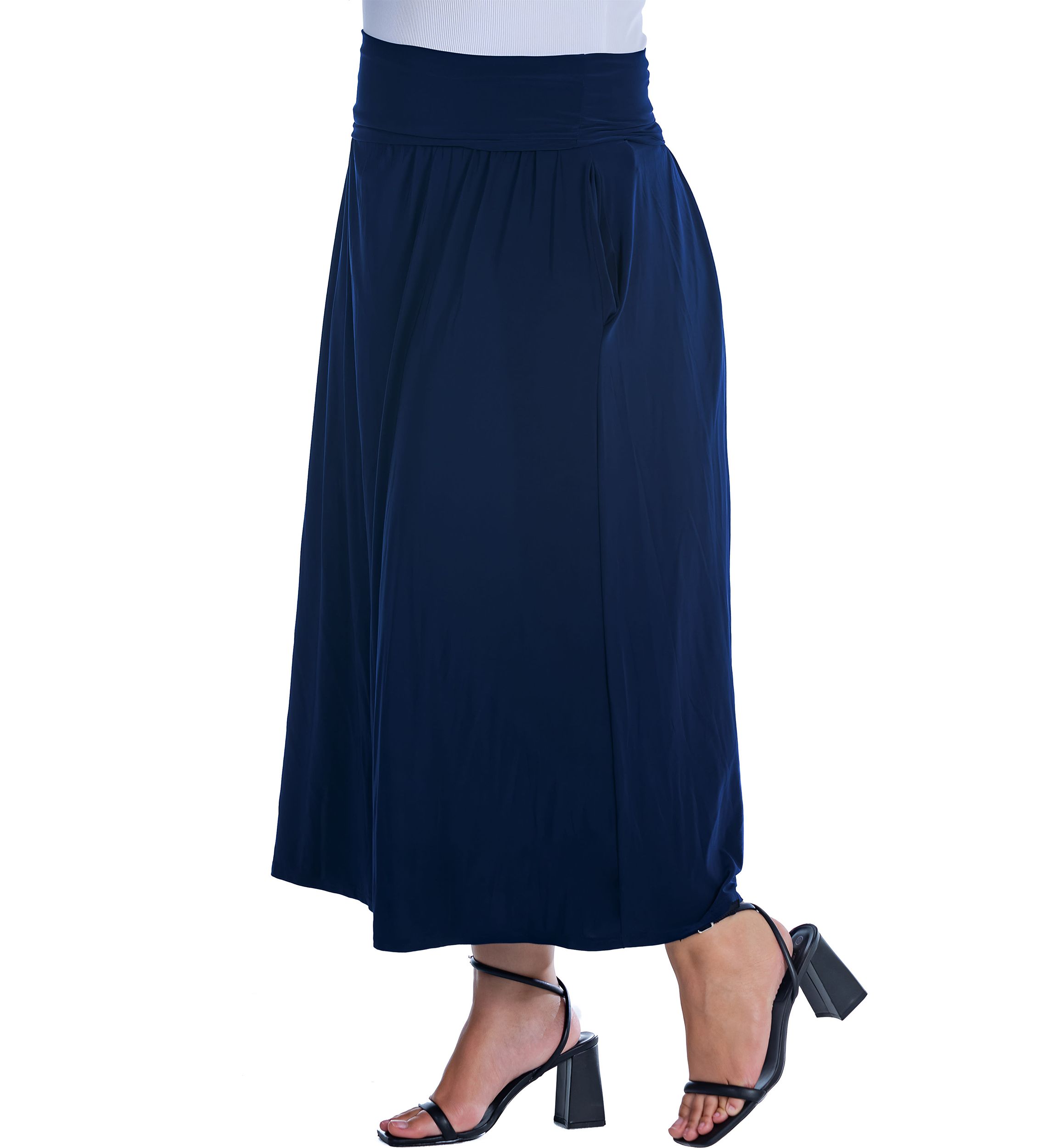 Foldover Plus Size Maxi Skirt With Pockets