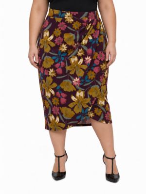 24seven Comfort Apparel Women's Elevate Curvy Floral Elastic High Waist Knee Length Tulip Pencil Skirt