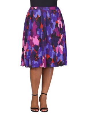 24seven Comfort Apparel Women's Plus Size Multicolor Accordion Pleated Elastic Waistband Party Midi Skirt