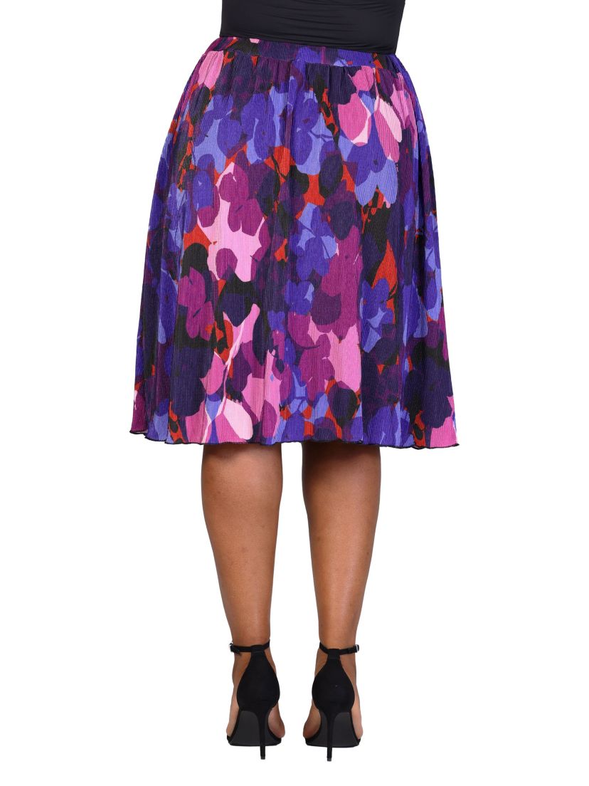 Plus Size Multicolor Accordion Pleated Elastic Waistband Party Midi Skirt